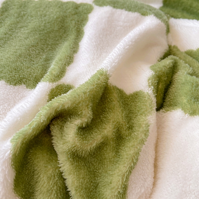 91家纺网 家纺一手货源 找家纺 2024新款A类北极绒格子-条纹系列宽包边加厚被套（暖光图） 棋盘格-豆绿