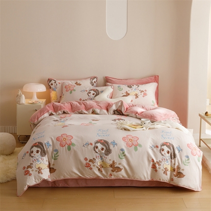 91家纺网 家纺一手货源 找家纺 （总）2025新款三角针贝壳边棉加牛奶绒工艺款四件套