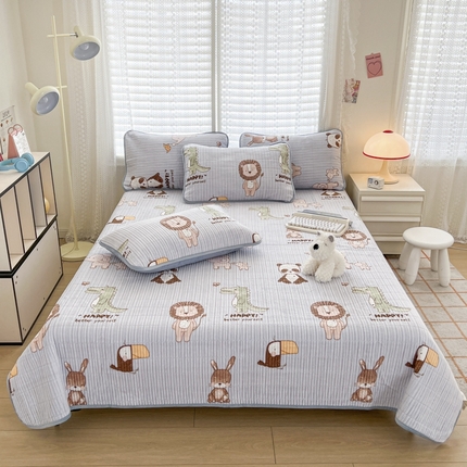 茉夕家纺 2024新款奶芙纯棉印花牛奶绒水洗床盖 奶芙-动物世界