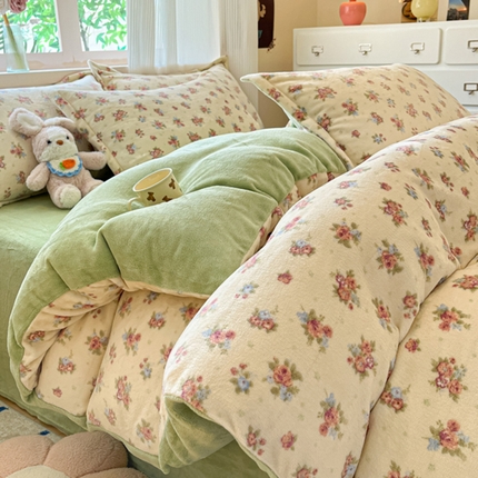 寐居家纺 2024新款A类小清新牛奶绒印花四件套 爱丽丝