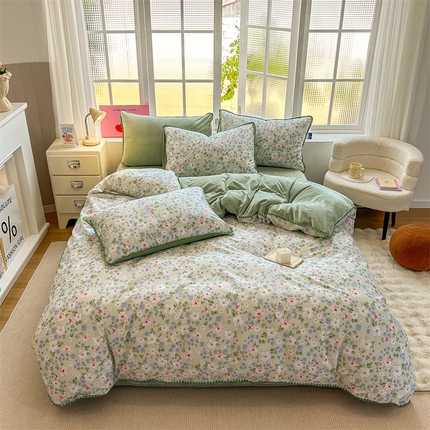 91家纺网 家纺一手货源 找家纺 （总）2025新款三角针贝壳边棉加牛奶绒工艺款四件套