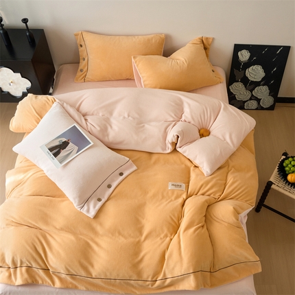 91家纺网 家纺一手货源 找家纺 （总）兰紫橙家纺 2025新款纯色牛奶绒纽扣款四件套