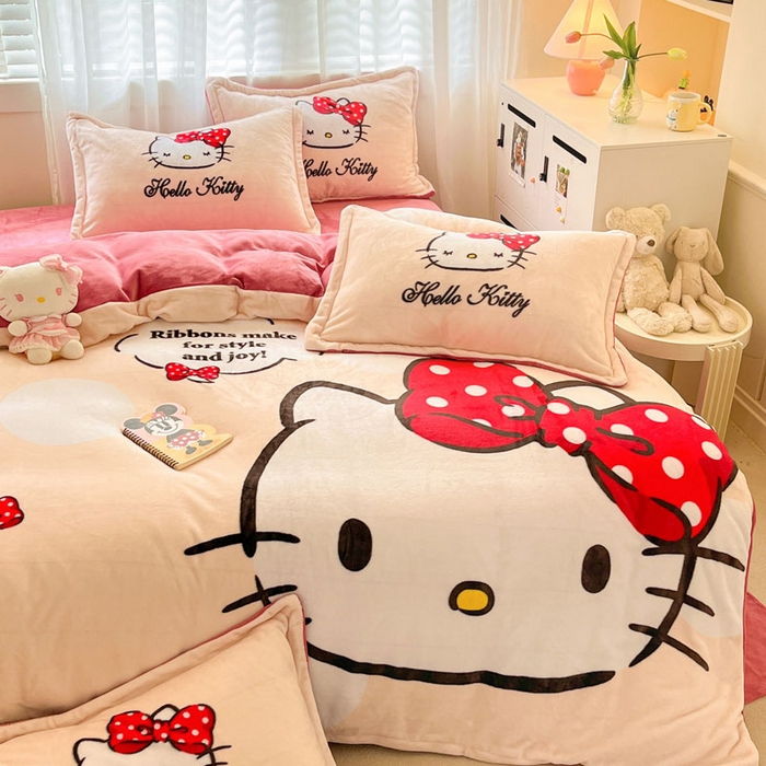 91家纺网 家纺一手货源 找家纺 金爱家 2024新款三丽鸥大版加厚牛奶绒四件套-第二批 蝴蝶kt