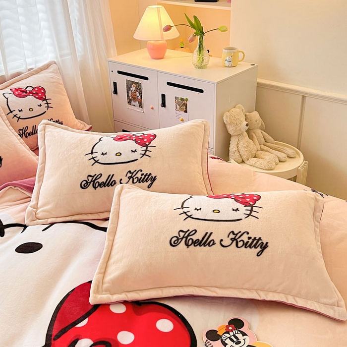 91家纺网 家纺一手货源 找家纺 金爱家 2024新款三丽鸥大版加厚牛奶绒四件套-第二批 蝴蝶kt