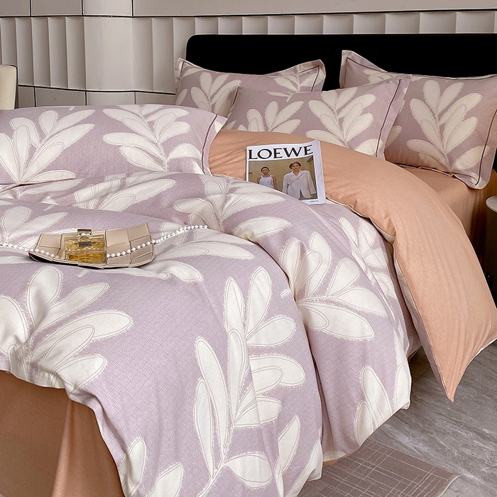 91家纺网 家纺一手货源 找家纺 2024新款全棉生态磨毛四件套 松叶