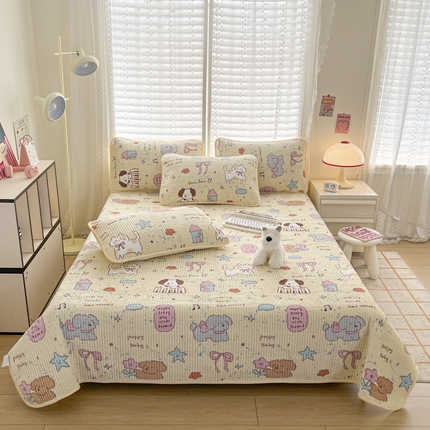 茉夕家纺 2024新款奶芙纯棉印花牛奶绒水洗床盖 奶芙-宠物甜心