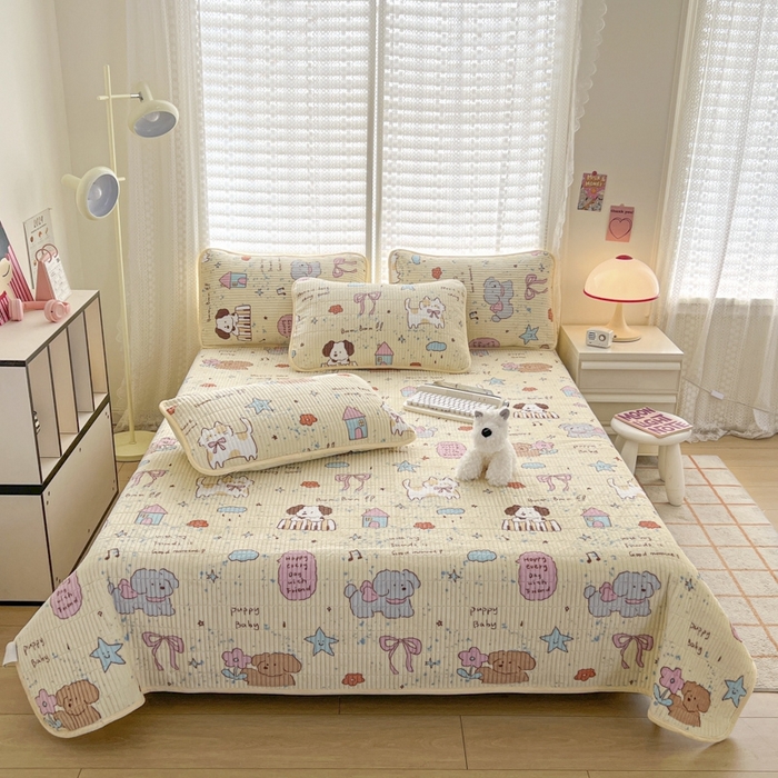 91家纺网 家纺一手货源 找家纺 茉夕家纺 2024新款奶芙纯棉印花牛奶绒水洗床盖 奶芙-宠物甜心