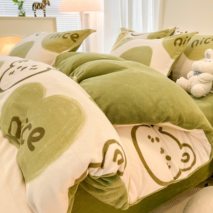 寐居家纺 2024新款A类小清新牛奶绒印花四件套 森林熊