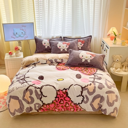 91家纺网 家纺一手货源 找家纺 （总）金爱家 2024新款三丽鸥大版加厚牛奶绒四件套-第二批