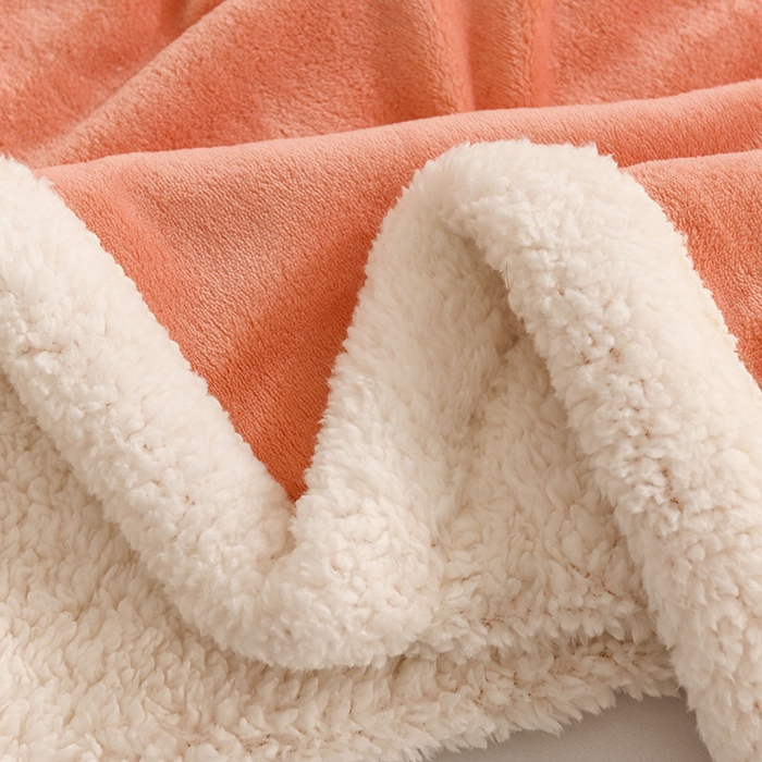 91家纺网 家纺一手货源 找家纺 2025新款毛毯AB版牛奶绒+羊羔绒毯子复合多功能午睡毯 美梦-明媚橘