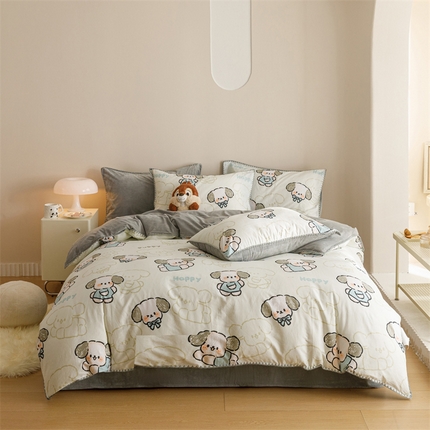 91家纺网 家纺一手货源 找家纺 （总）2025新款三角针贝壳边棉加牛奶绒工艺款四件套