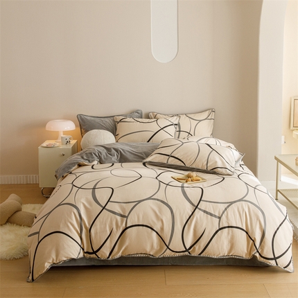 91家纺网 家纺一手货源 找家纺 （总）2025新款三角针贝壳边棉加牛奶绒工艺款四件套