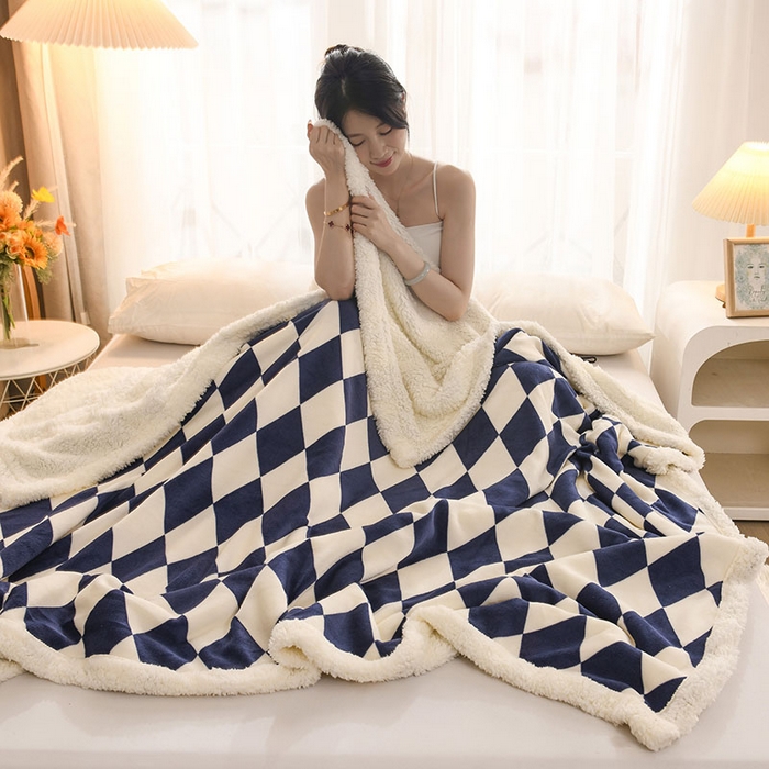 91家纺网 家纺一手货源 找家纺 2025新款毛毯AB版牛奶绒+羊羔绒毯子复合多功能午睡毯 菱格兰