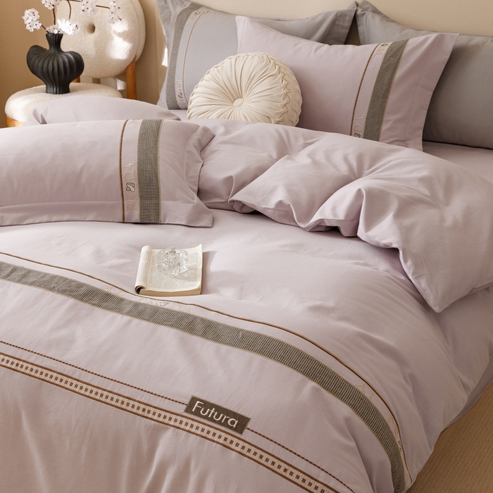 91家纺网 家纺一手货源 找家纺 2024新款A类云柔棉加密柔顺磨毛四件套千鸟格系列 千鸟格-鸢尾紫