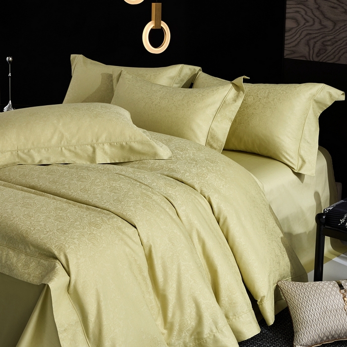 91家纺网 家纺一手货源 找家纺 优品阁 2024新款长绒棉贡缎提花--欧式轻奢提花系列繁华似锦-牛油果绿