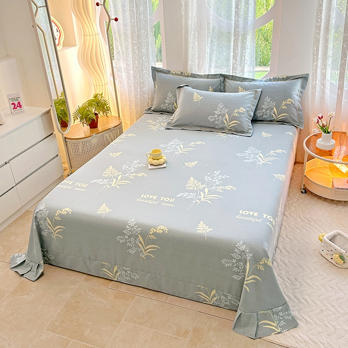 91家纺网 家纺一手货源 找家纺 家贝爱 2024新款加厚纯棉生态磨毛床单系列 叶舞轻盈