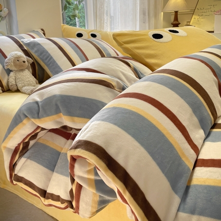 寐居家纺 2024新款大眼条纹牛奶绒毛巾绣四件套 晚风