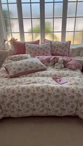 91家纺网 家纺一手货源 找家纺 2025新款三角针贝壳边棉加牛奶绒工艺款四件套 凝香