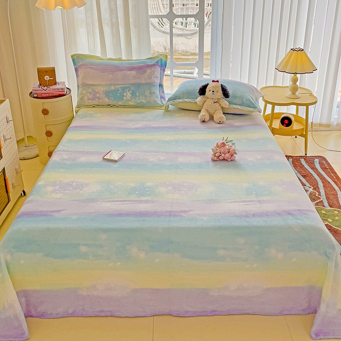 91家纺网 家纺一手货源 找家纺 名兮家居 2024新款时尚卡通风高克重牛奶绒床单-盖毯 彩色的梦