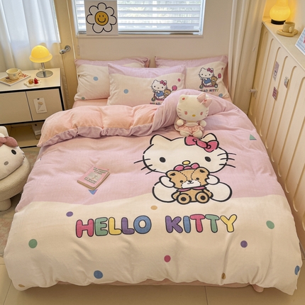 金爱家 2024新款三丽鸥大版加厚牛奶绒四件套-第二批 绒R布偶kt