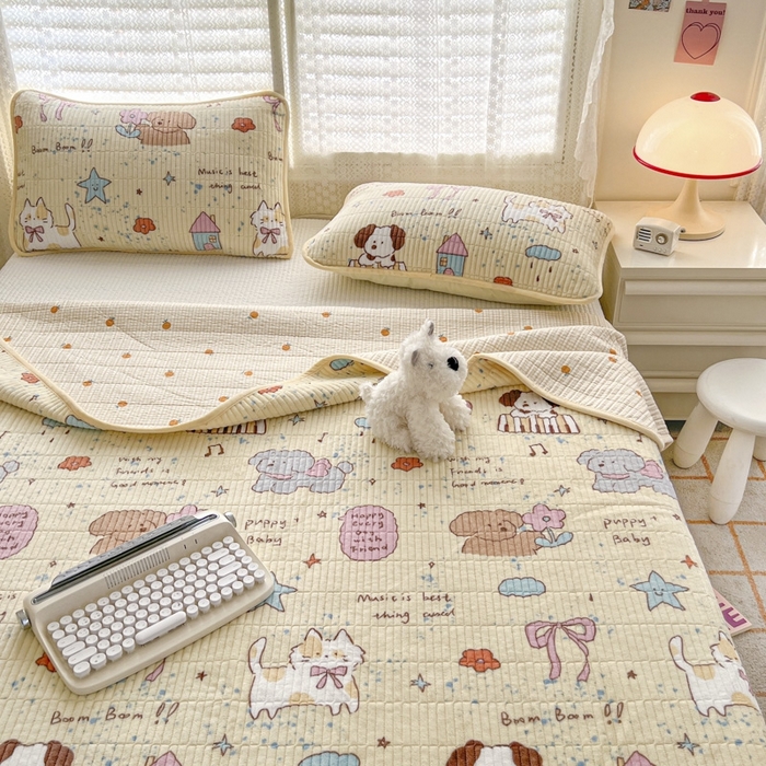 91家纺网 家纺一手货源 找家纺 茉夕家纺 2024新款奶芙纯棉印花牛奶绒水洗床盖 奶芙-宠物甜心