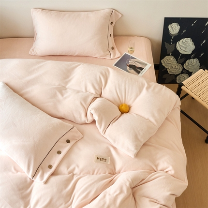 91家纺网 家纺一手货源 找家纺 （总）兰紫橙家纺 2025新款纯色牛奶绒纽扣款四件套