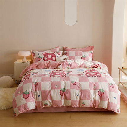 91家纺网 家纺一手货源 找家纺 （总）2025新款三角针贝壳边棉加牛奶绒工艺款四件套