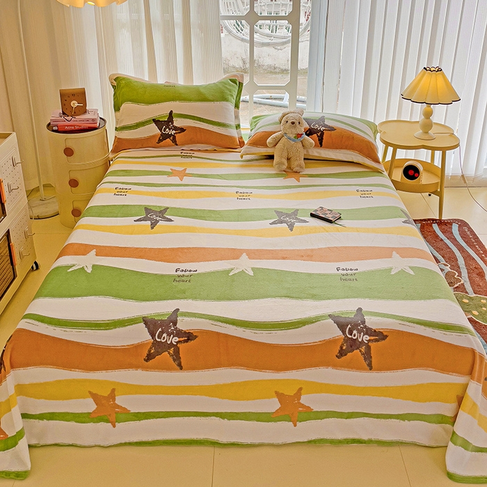 91家纺网 家纺一手货源 找家纺 名兮家居 2024新款时尚卡通风高克重牛奶绒床单-盖毯 繁星