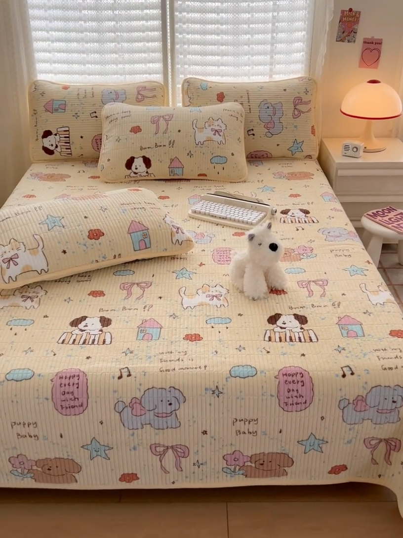 91家纺网 家纺一手货源 找家纺 茉夕家纺 2024新款奶芙纯棉印花牛奶绒水洗床盖 奶芙-宠物甜心