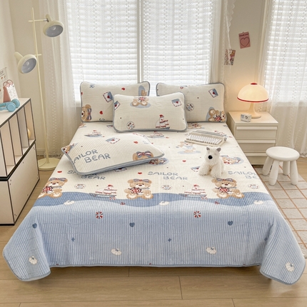 茉夕家纺 2024新款奶芙纯棉印花牛奶绒水洗床盖 奶芙-航海家