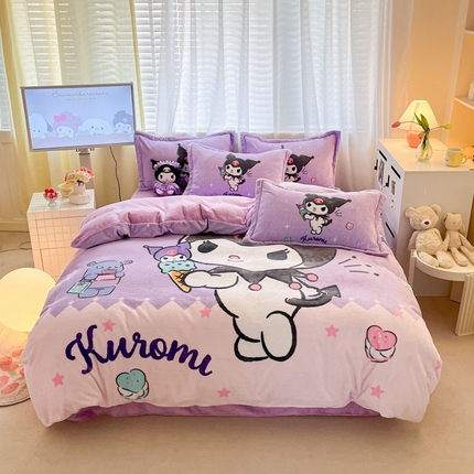 91家纺网 家纺一手货源 找家纺 （总）金爱家 2024新款三丽鸥大版加厚牛奶绒四件套-第二批