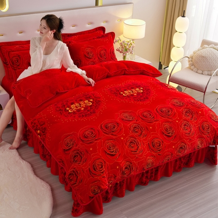 阿亮家居 2024新款8.5斤保暖牛奶绒金貂绒床裙款四件套 爱有天意