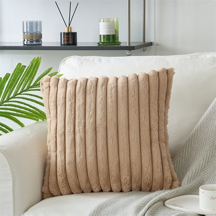 91家纺网 家纺一手货源 找家纺 （总）品尚嘉 跨境亚马逊ins简约竖条纯色靠垫兔毛绒抽条抱枕套