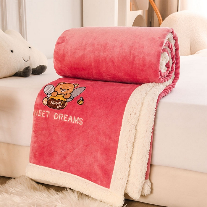 91家纺网 家纺一手货源 找家纺 2025新款毛毯AB版牛奶绒+羊羔绒毯子复合多功能午睡毯 美梦-豆沙