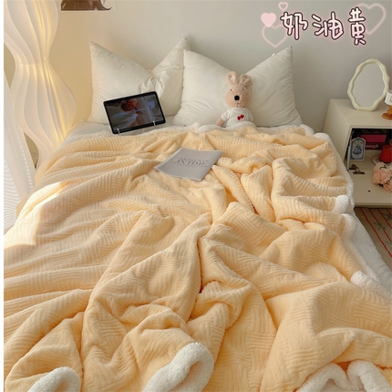 91家纺网 家纺一手货源 找家纺 顾里家纺 2024新款ins韩系提花兔毛绒毯 奶油黄