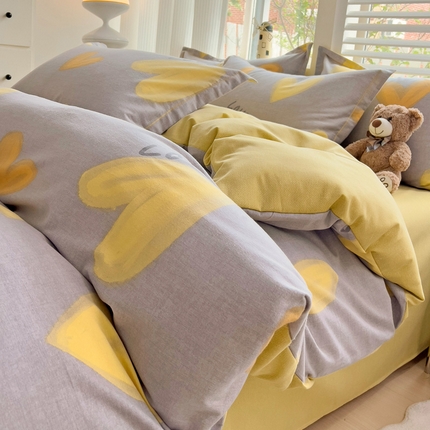 91家纺网 家纺一手货源 找家纺 寐居家纺 2024新款A类全棉简约生态磨毛四件套 磨毛-可可爱心