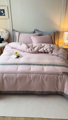 91家纺网 家纺一手货源 找家纺 2024新款A类云柔棉加密柔顺磨毛四件套千鸟格系列 千鸟格-浅豆沙