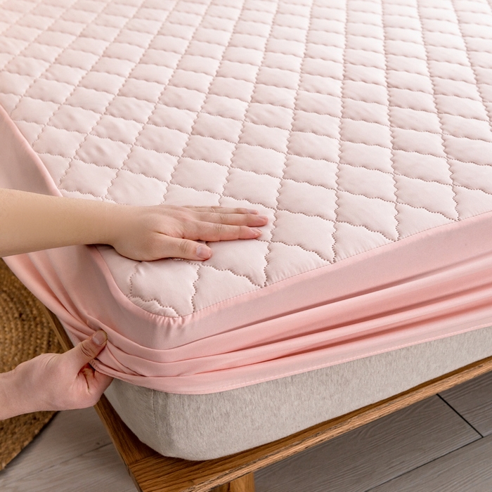 91家纺网 家纺一手货源 找家纺 2024新款加厚夹棉防水床笠素色-【四季款】 珊瑚粉