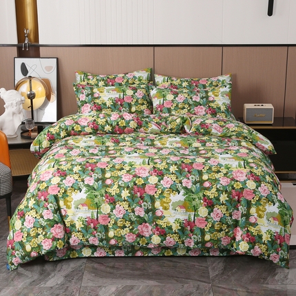 91家纺网 家纺一手货源 找家纺 （总）小鱼儿 2025新款直播爆款100%纯棉四件套全棉斜纹13070喷气活性印花系列-【莫奈花园】有检测报告