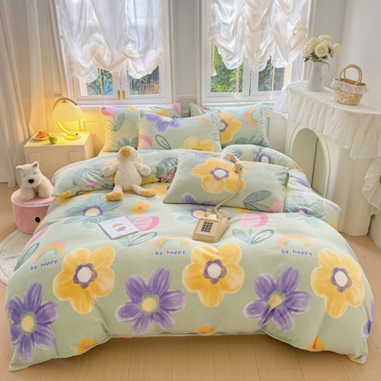 2025新款小清新双面牛奶绒四件套 花期