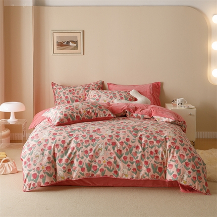 91家纺网 家纺一手货源 找家纺 （总）2025新款三角针贝壳边棉加牛奶绒工艺款四件套