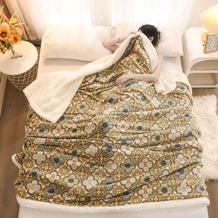 91家纺网 家纺一手货源 找家纺 2025新款毛毯AB版牛奶绒+羊羔绒毯子复合多功能午睡毯 波西米亚