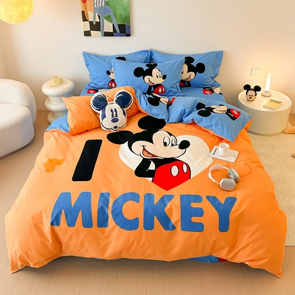 91家纺网 家纺一手货源 找家纺 典曼家纺 2024新款迪士尼磨毛大版卡通四件套 我爱米奇