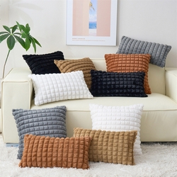 91家纺网 家纺一手货源 找家纺 （总）品尚嘉 跨境亚马逊ins泡芙格抱枕套纯色剪花格子靠枕沙发兔毛绒靠垫,泡芙格-黑色,泡芙格-灰色,泡芙格-焦糖,泡芙格-咖色,泡芙格-米白