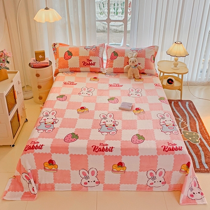 91家纺网 家纺一手货源 找家纺 （总）名兮家居 2024新款时尚卡通风高克重牛奶绒床单-盖毯