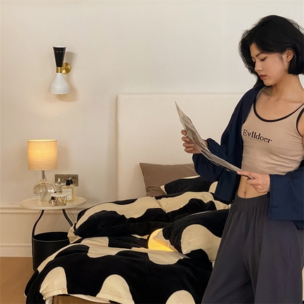 2025新款小清新双面牛奶绒四件套 乳酪