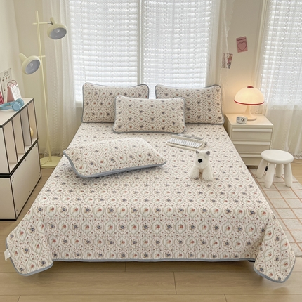 茉夕家纺 2024新款奶芙纯棉印花牛奶绒水洗床盖 奶芙-春暖花开