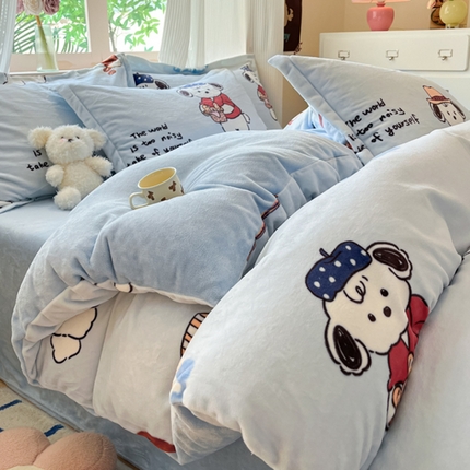 寐居家纺 2024新款A类小清新牛奶绒印花四件套 贪吃狗
