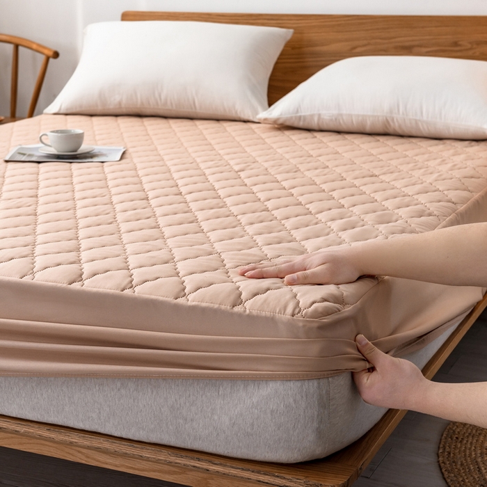 91家纺网 家纺一手货源 找家纺 2024新款加厚夹棉防水床笠素色-【四季款】 经典驼