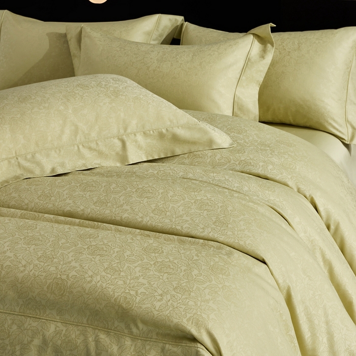 91家纺网 家纺一手货源 找家纺 优品阁 2024新款长绒棉贡缎提花--欧式轻奢提花系列繁华似锦-牛油果绿